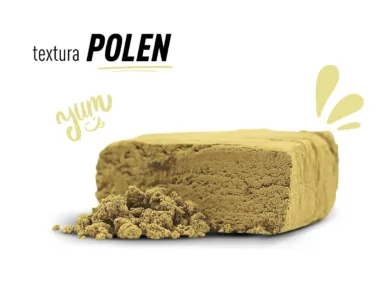 Textura granulosa y cremosa del nuevo Polen Dry Sift de CBD de 4Collectors. ¡No decepción!